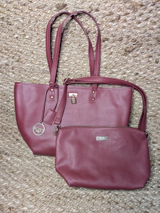 BCBG Paris Handbags - BCBG Paris Red Pebbled Faux Leather Open Shoulder Tote Bag & Crossbody Bag